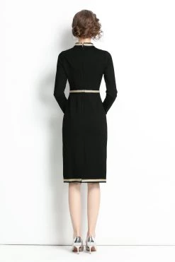 Wholesale 💯 Kaimilan 👩 women Black Office Bodycon Crewneck Long Sleeve Knee Elegant 👗 Dress 👏