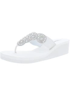 Hot Sale 👏 Olivia Miller OMH5185 👩 Womens Faux Leather Embellished Wedge 🩴 Sandals 😀