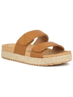 Discount 👍 Olivia Miller Palm Cove 👩 Womens Faux Leather Slip-On Platform 🩴 Sandals ⭐