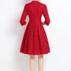 Top 10 😍 Kaimilan 👩 women Red Office Classic A-line Crewneck Elbow Sleeve Knee 👗 Dress 🎁
