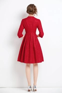 Top 10 😍 Kaimilan 👩 women Red Office Classic A-line Crewneck Elbow Sleeve Knee 👗 Dress 🎁