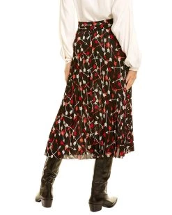 Coupon ⌛ women RED Valentino Pleated Silk Midi 👗 Skirt ⌛