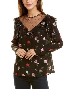 Best Sale 😍 women RED Valentino Mesh Neckline Silk Top 🔥