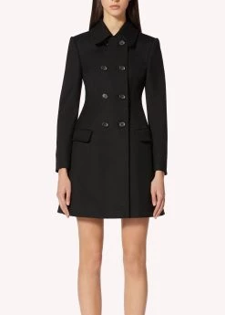 Best Pirce 😀 Red Valentino 👩 women Double Breasted Tricotine Tech 🧥 Coat in Black ❤️
